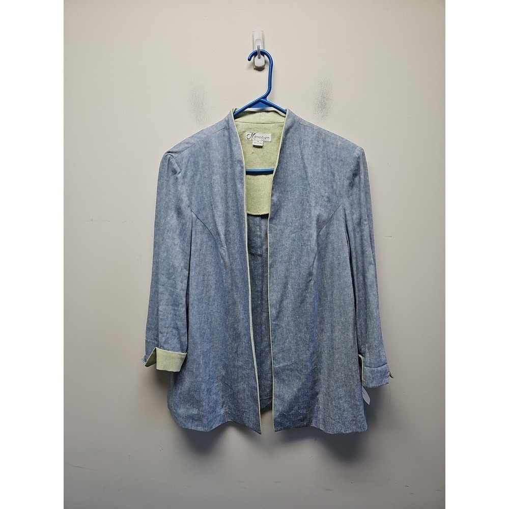 Dressbarn Linen Blend 3/4‎ Sleeve Open Front Blazer Blue Size 16 New